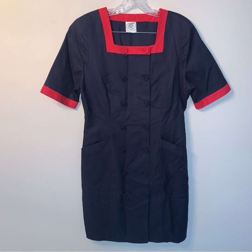 Laura Ashley Vintage Linen And Cotton Sailor Style Red Navy Dress 10
